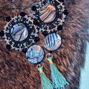 Native abalone shell tassel earrings